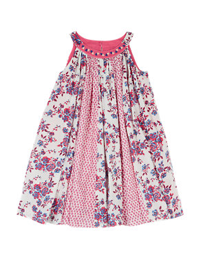 Pure Cotton Floral Bead Embellished Trapeze Dress (5-14 Years) Image 2 of 3