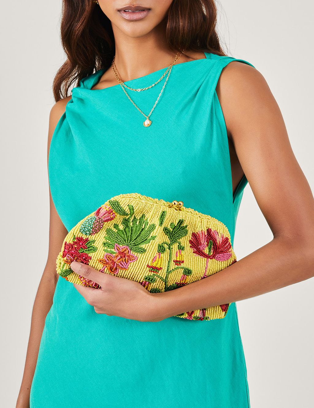 Pure Cotton Floral Beaded Clutch Bag 1 of 4