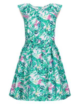 Pure Cotton Floral Belted Prom Girls Dress (1-7 Years) Image 2 of 3