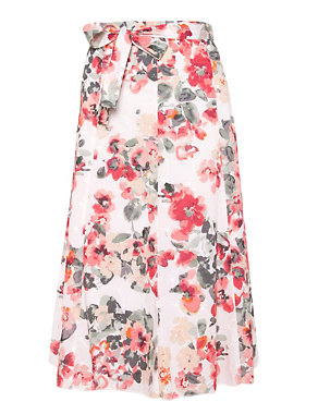 Pure Cotton Floral Belted Skirt Image 2 of 6