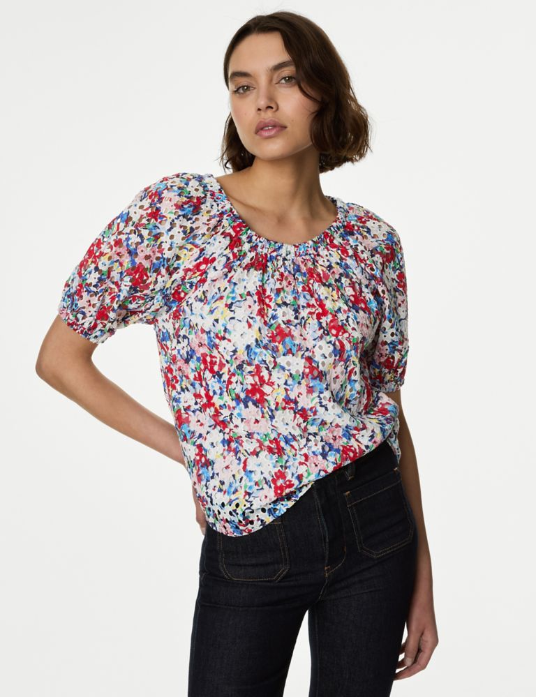 Pure Cotton Floral Broderie Blouse 4 of 5