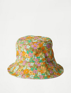 Pure Cotton Floral Bucket Hat Image 2 of 3