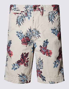 Pure Cotton Floral Chino Shorts Image 2 of 3