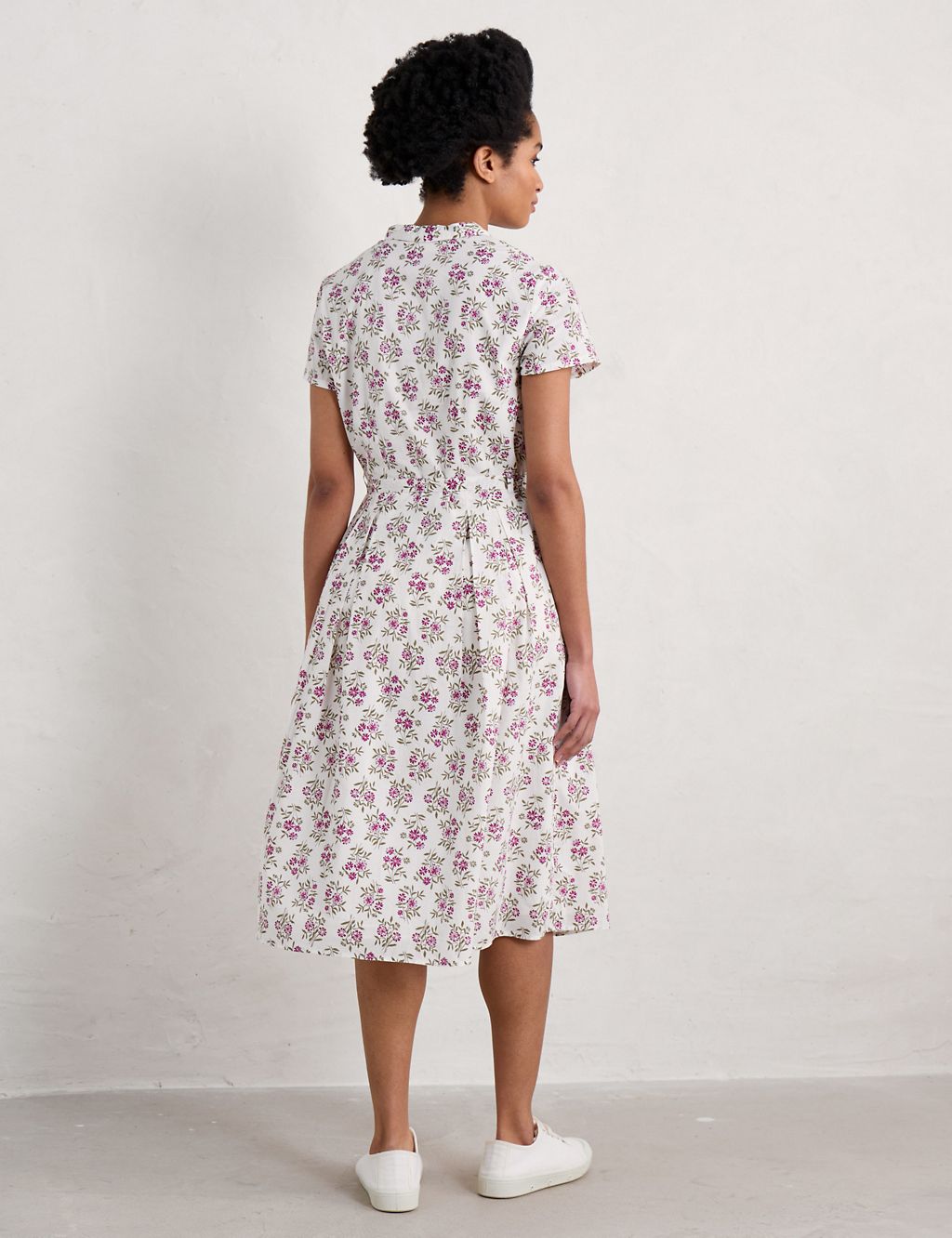 Pure Cotton Floral Collared Midi Waisted Dress 4 of 6