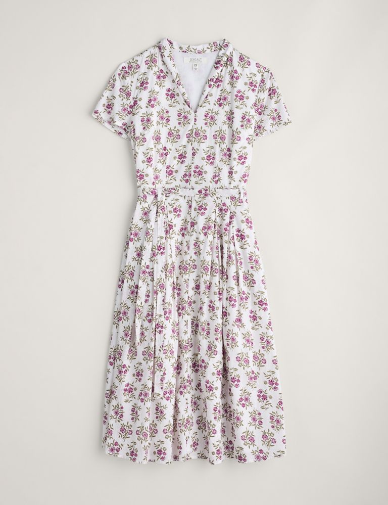 Pure Cotton Floral Collared Midi Waisted Dress 2 of 6