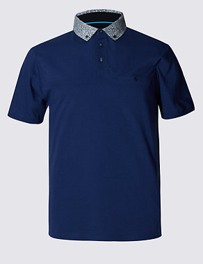 Pure Cotton Floral Collared Tailored Fit Polo Shirt Image 2 of 3