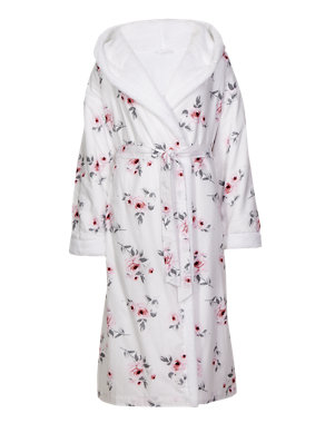 Pure Cotton Floral Cosy Belted Dressing Gown Image 2 of 3