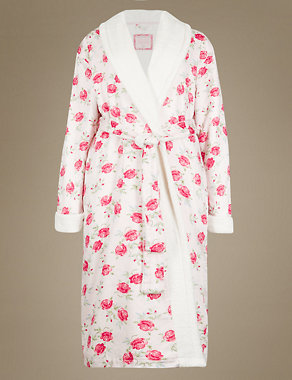 Pure Cotton Floral Cosy Towelling Dressing Gown Image 2 of 5