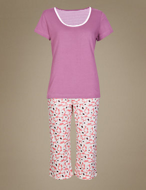 Pure Cotton Floral Cropped Pyjamas Image 2 of 4