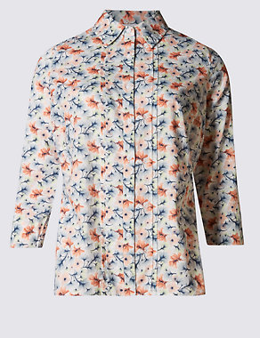 Pure Cotton Floral Dobby Shirt Image 2 of 3