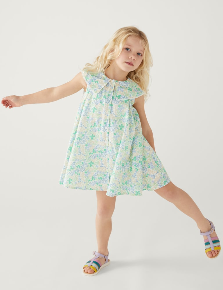 Pure Cotton Floral Dress (2-8 Yrs) | Mu0026S Collection | Mu0026S