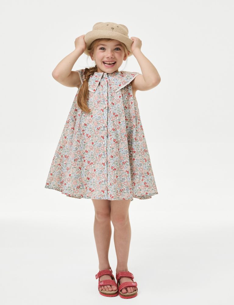 Pure Cotton Floral Dress (2-8 Yrs) 1 of 4