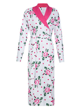 Pure Cotton Floral Dressing Gown Image 2 of 3