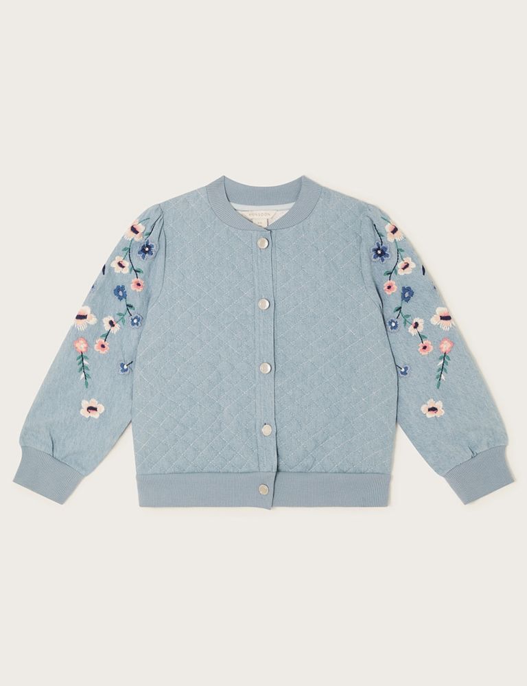 Pure Cotton Floral Embroidered Bomber (3-15 Yrs) 1 of 3