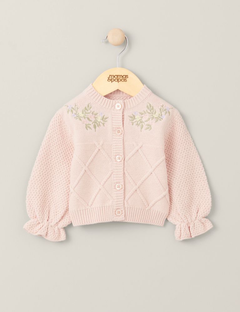 Pure Cotton Floral Embroidered Cardigan (0-3 Yrs) 1 of 2