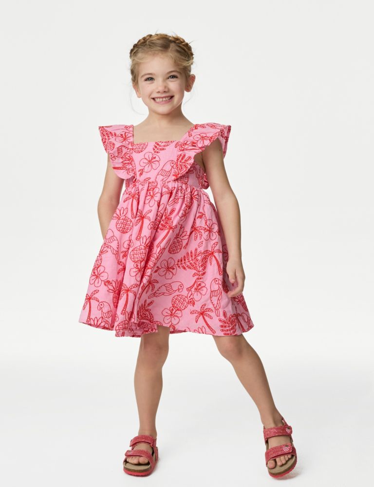 Pure Cotton Floral Embroidered Dress (2-8 Yrs) 1 of 5