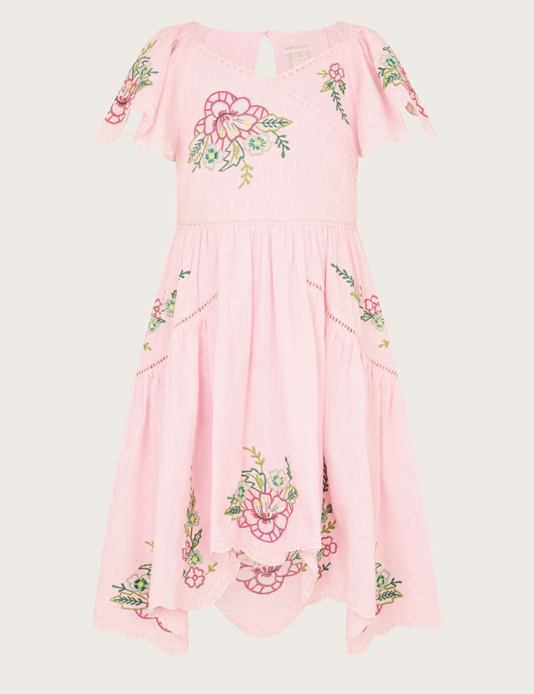 Pure Cotton Floral Embroidered Dress (3-13 Yrs) 1 of 3