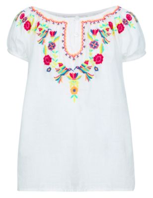 Pure Cotton Floral Embroidered Girls Top (1-7 Years) Image 2 of 4