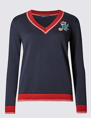 Pure Cotton Floral Embroidered Jumper Image 2 of 4