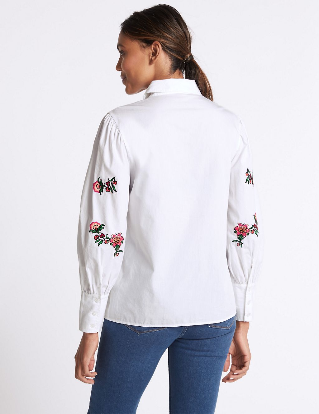 Pure Cotton Floral Embroidered Sleeve Shirt 5 of 5