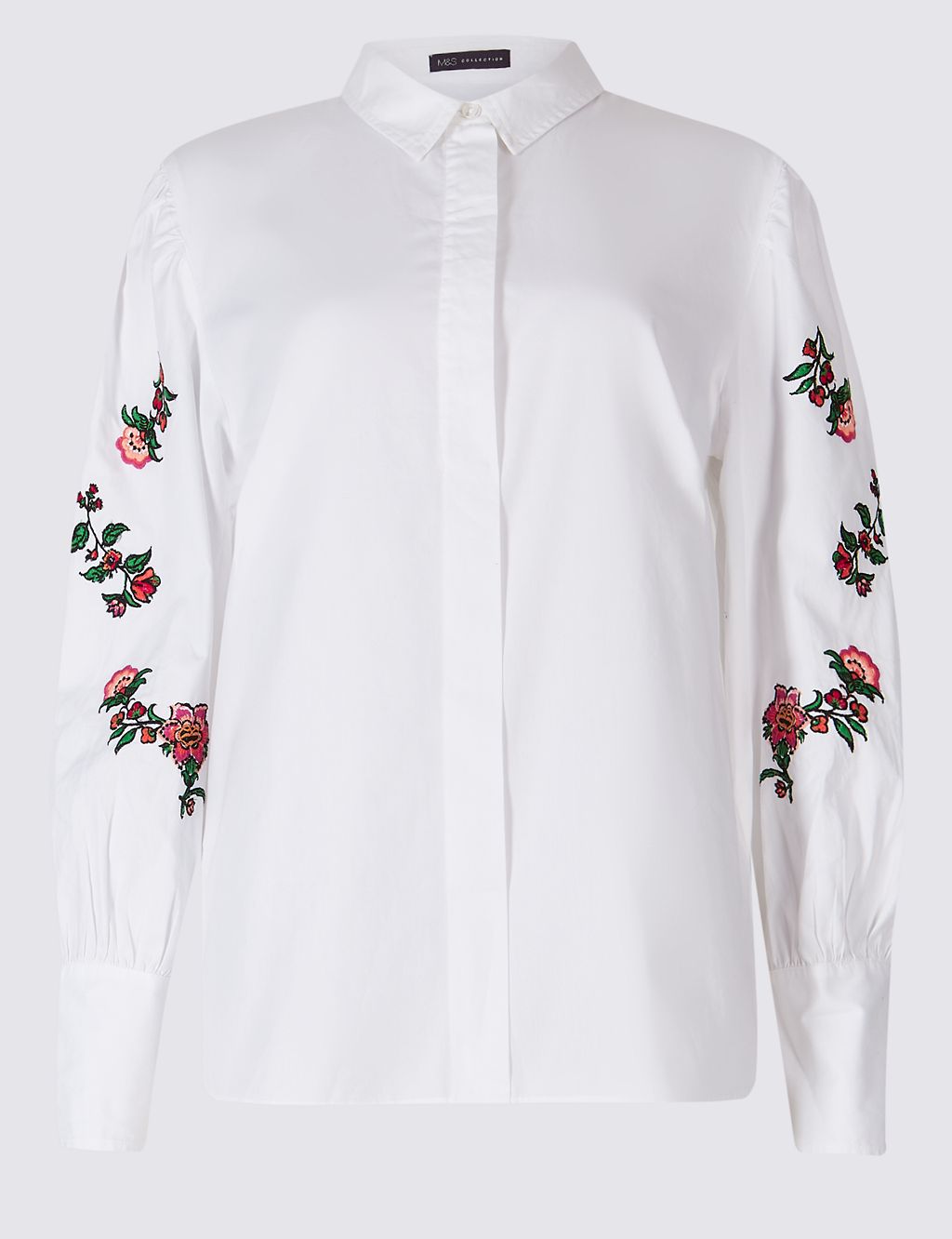 Pure Cotton Floral Embroidered Sleeve Shirt 1 of 5