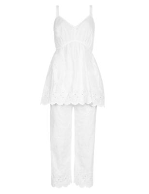 Pure Cotton Floral Embroidered Sleeveless Pyjamas with Cool Comfort™ Technology Image 2 of 6