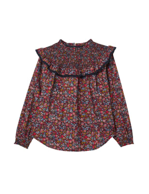 Pure Cotton Floral Frill Detail Blouse Image 2 of 7