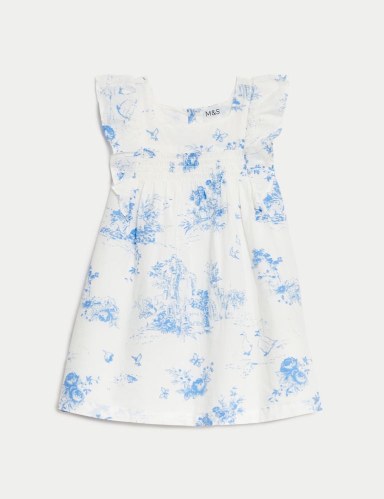 Pure Cotton Floral Frill Dress (0-3 Yrs) 1 of 3