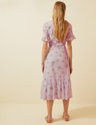 Floral frill midi dress sale