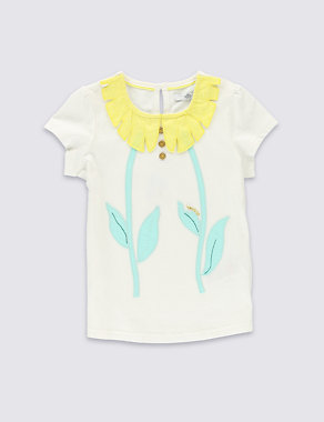 Pure Cotton Floral Frill T-Shirt (1-7 Years) Image 2 of 3