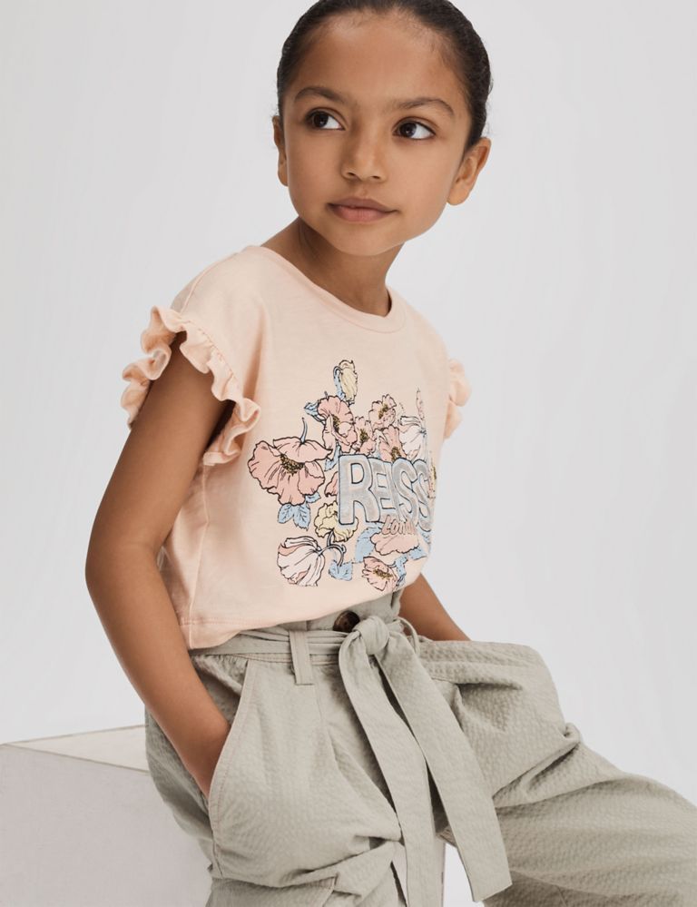 Pure Cotton Floral Frill T-Shirt (4-14 Yrs) 5 of 5