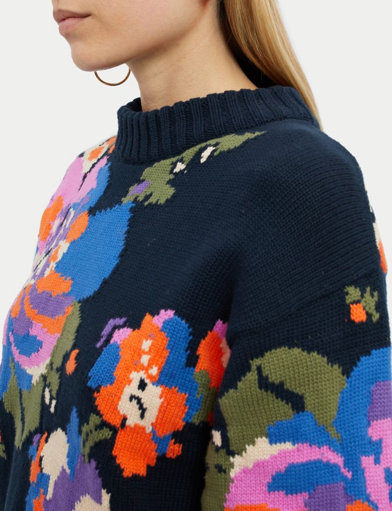 Pure Cotton Floral Funnel Neck Jumper 2 of 4