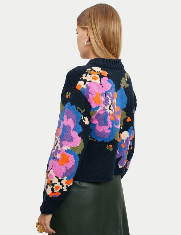 Pure Cotton Floral Funnel Neck Jumper 3 of 4