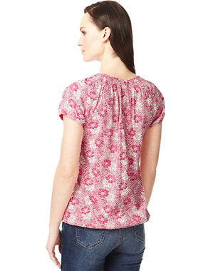 Pure Cotton Floral Gypsy 3/4 Sleeve Top Image 2 of 3