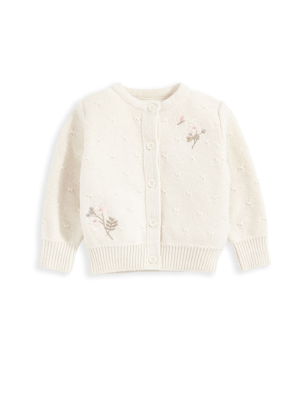 Pure Cotton Floral Knitted Cardigan (7lbs-12 Mths) 1 of 4