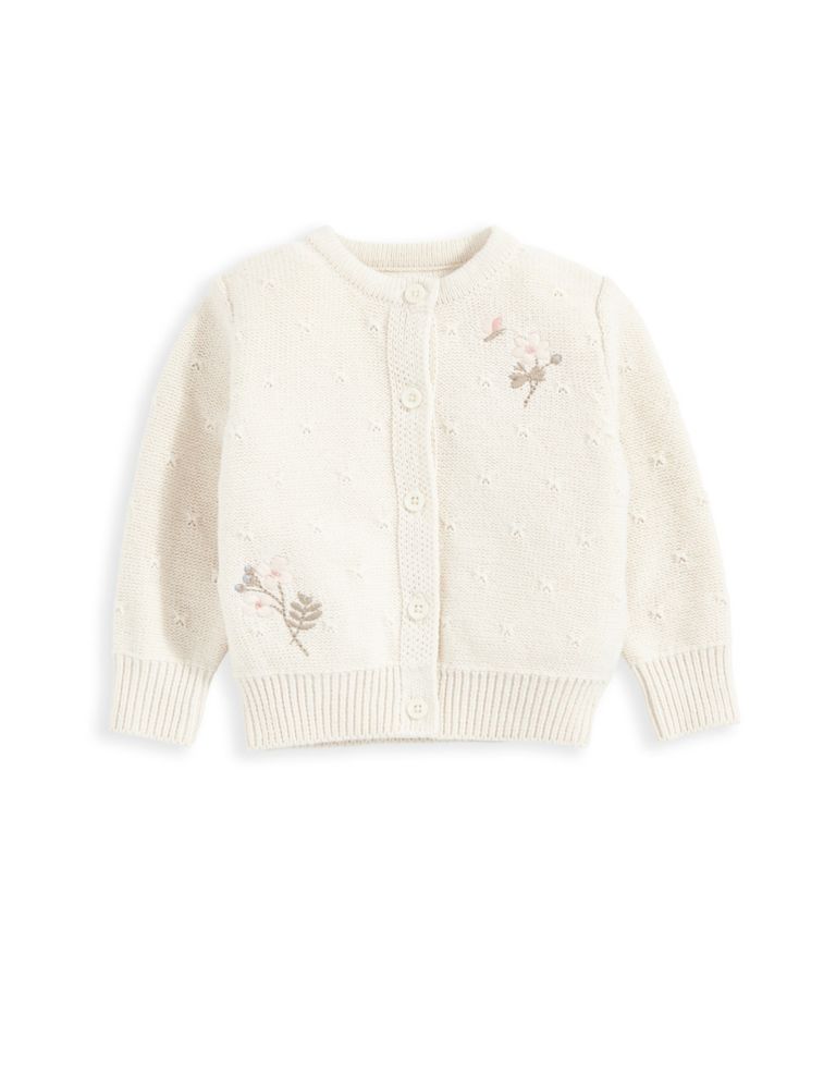 Pure Cotton Floral Knitted Cardigan (7lbs-12 Mths) 2 of 4