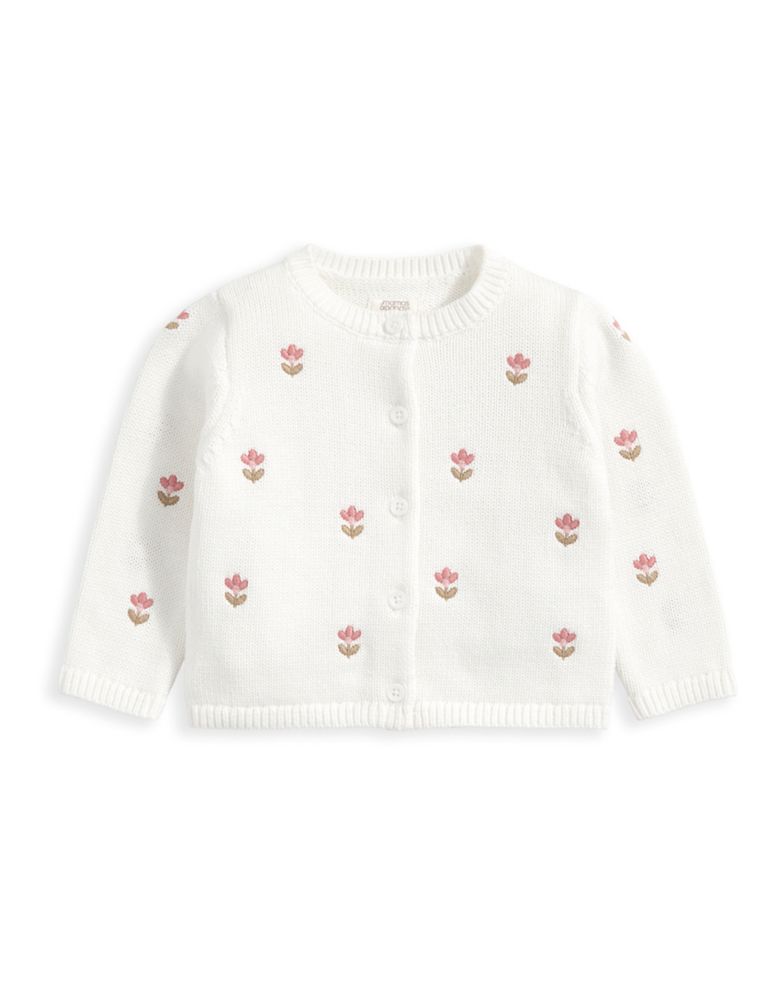 Pure Cotton Floral Knitted Cardigan (7lbs-12 Mths) 2 of 2