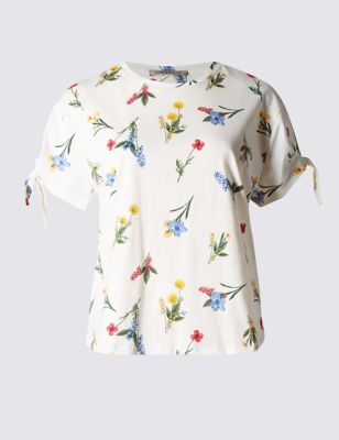 Pure Cotton Floral Knot T-Shirt Image 2 of 4