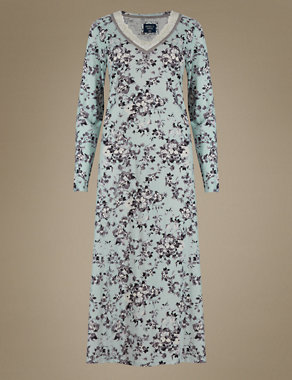 Pure Cotton Floral Long Nightdress Image 2 of 3