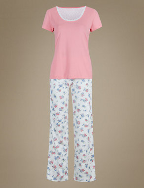 Pure Cotton Floral Long Pyjamas Image 2 of 5