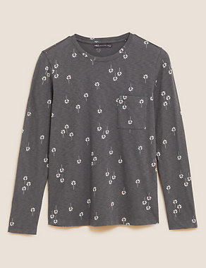 Pure Cotton Floral Long Sleeve Top Image 2 of 5