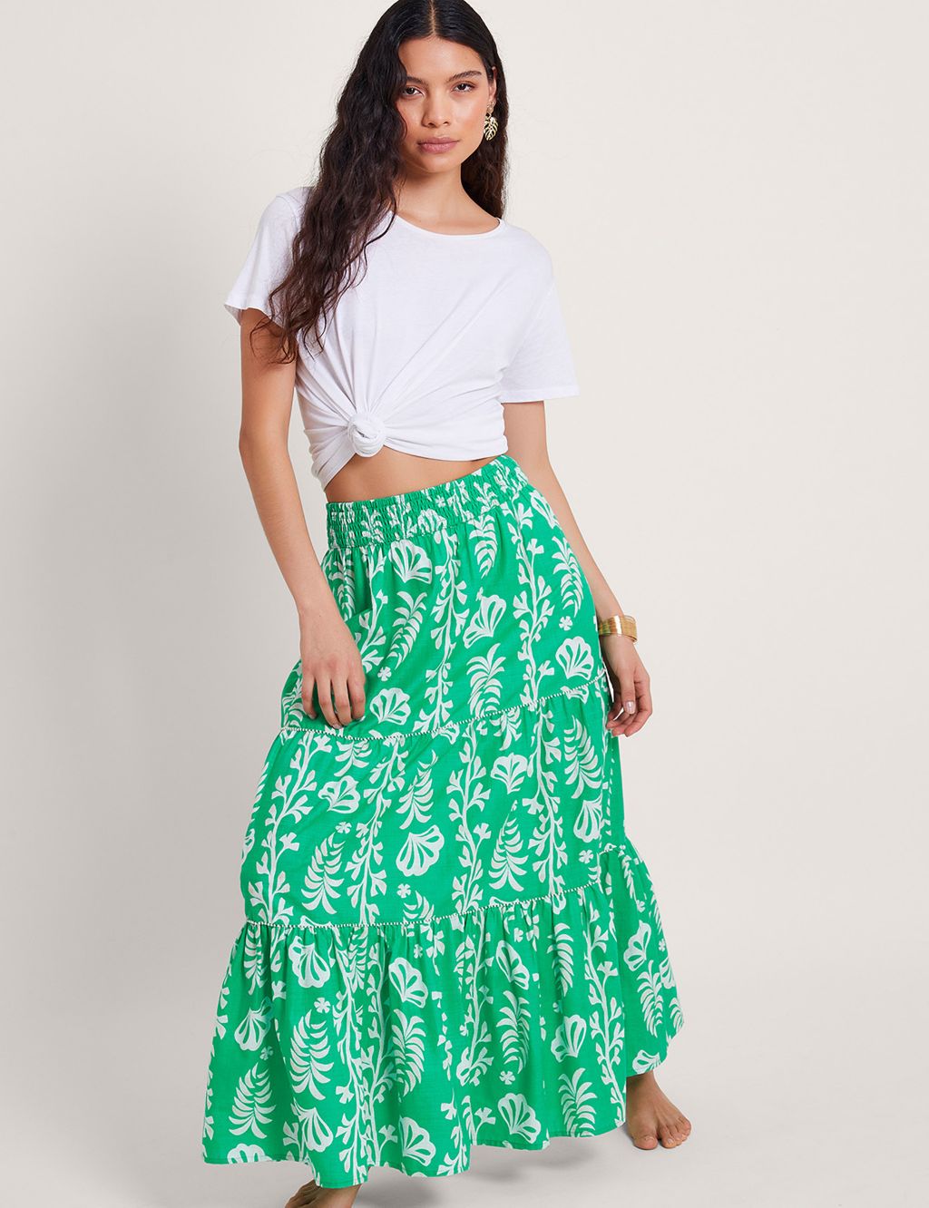 Pure Cotton Floral Maxi Tiered Skirt 1 of 4