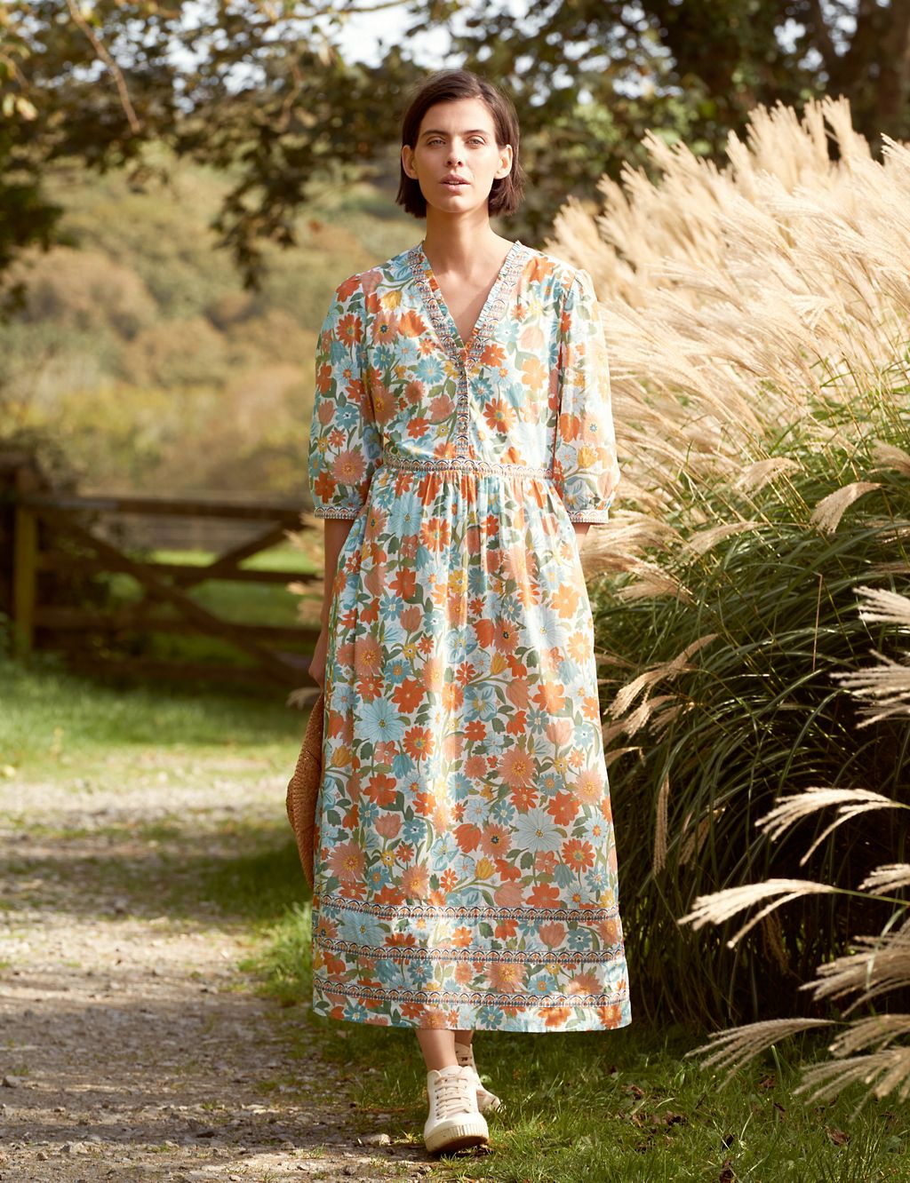 Pure Cotton Floral Maxi Waisted Dress 3 of 6