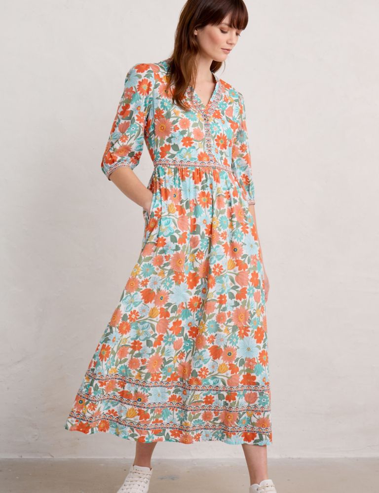 Pure Cotton Floral Maxi Waisted Dress 3 of 6
