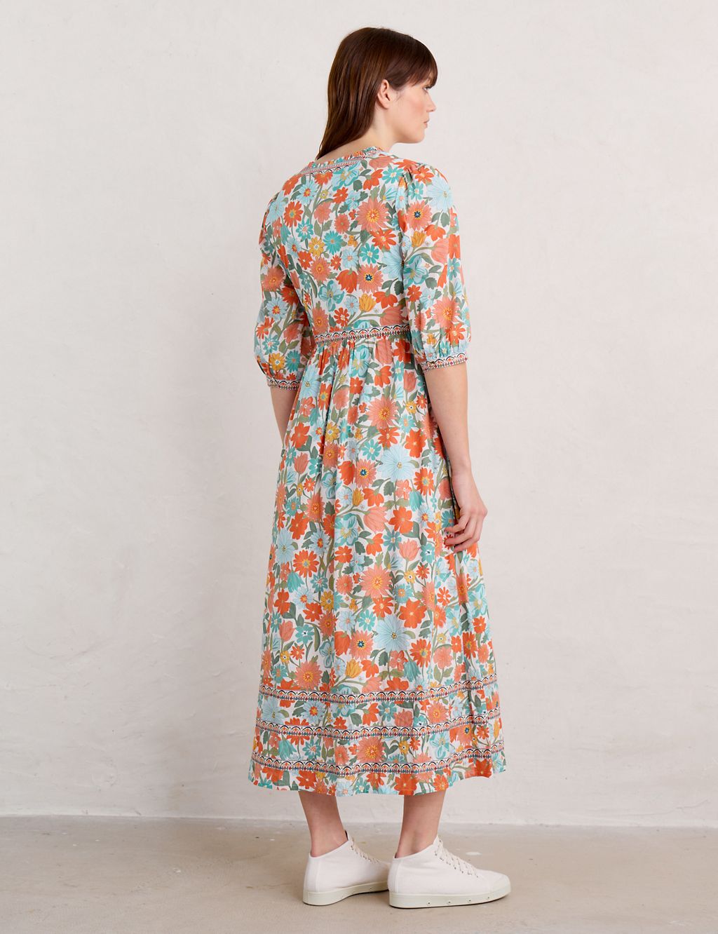 Pure Cotton Floral Maxi Waisted Dress 4 of 6