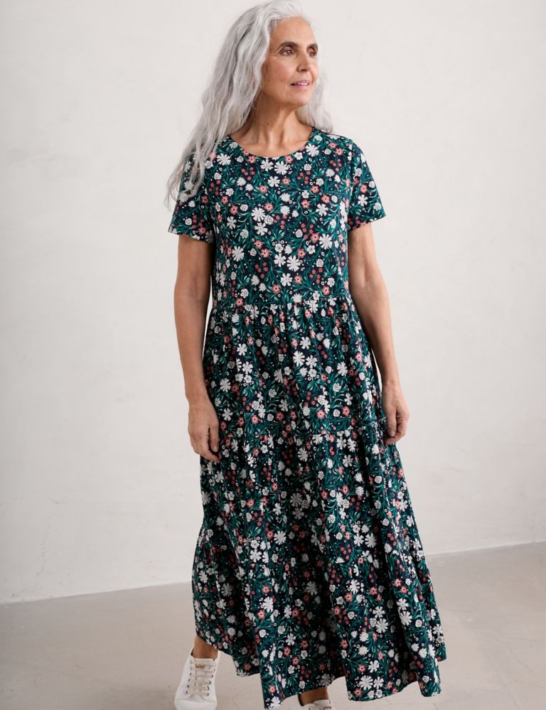 Pure Cotton Floral Maxi Waisted Dress 3 of 5