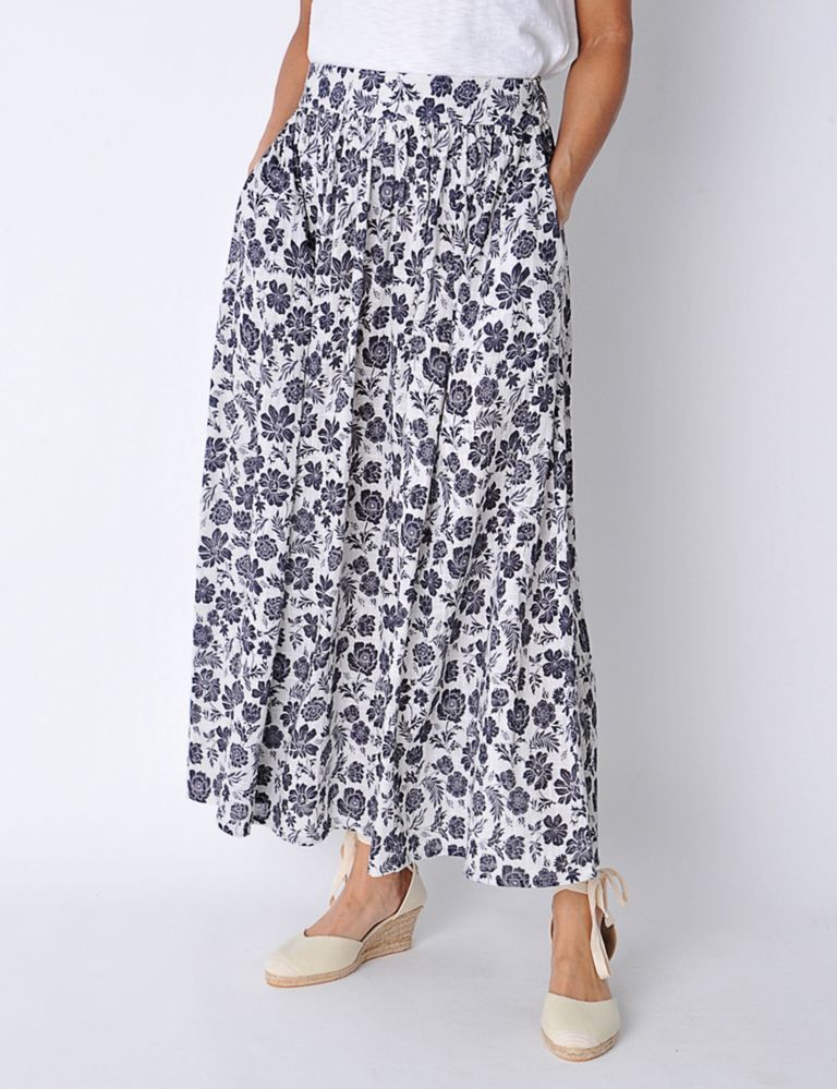 Pure Cotton Floral Midaxi Pleated Skirt 4 of 6