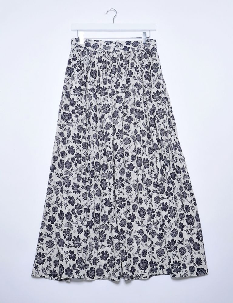 Pure Cotton Floral Midaxi Pleated Skirt 2 of 6