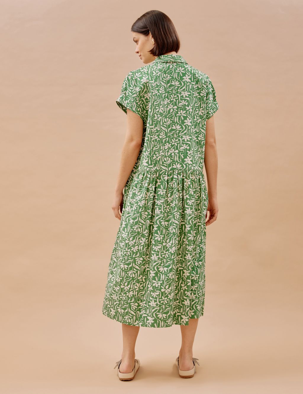 Pure Cotton Floral Midaxi Shirt Dress 2 of 4