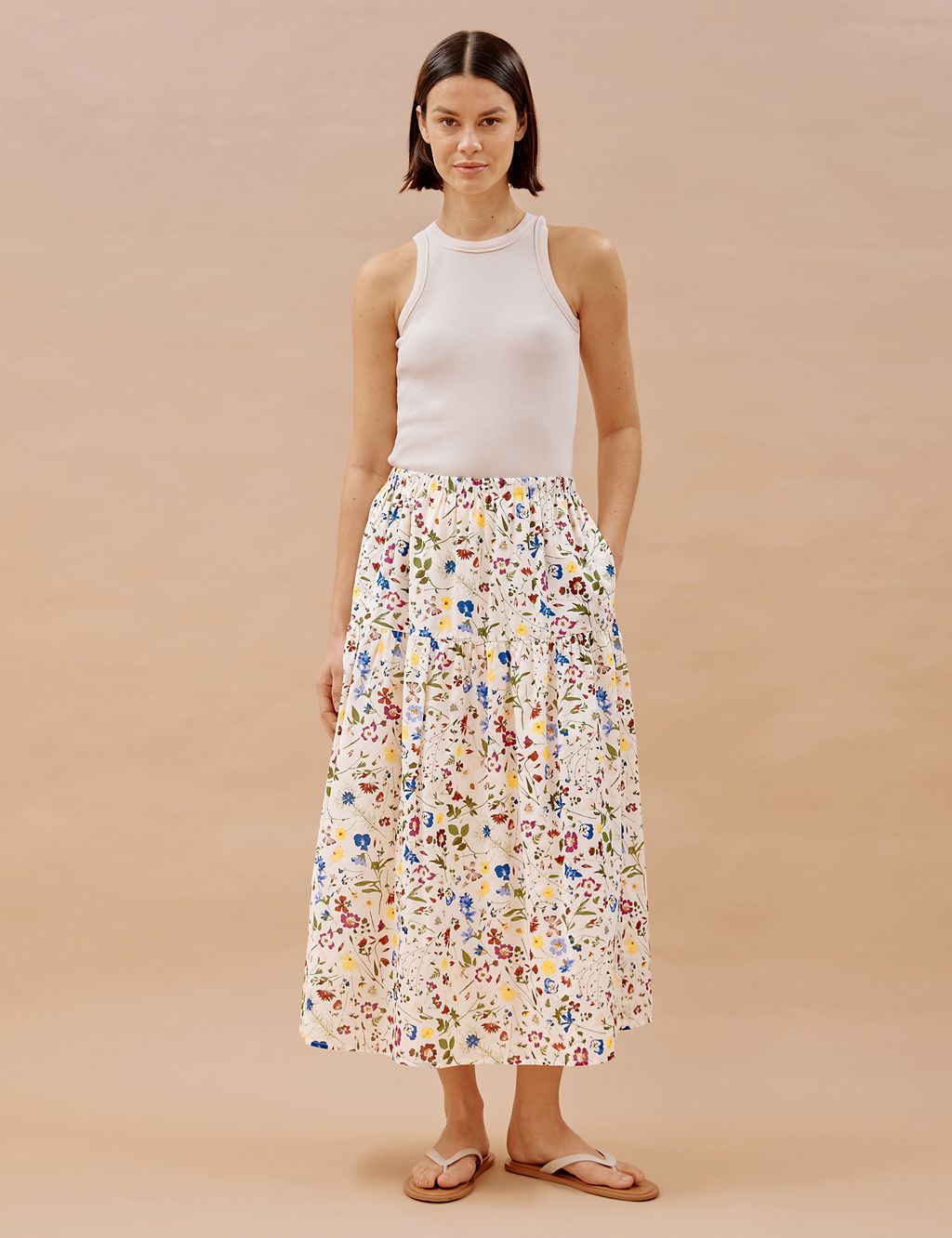 Pure Cotton Floral Midaxi Tiered Skirt 3 of 6